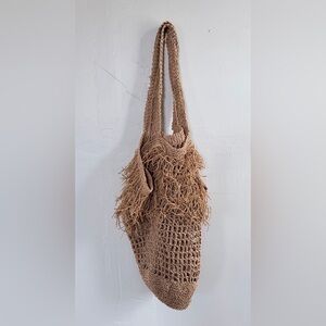 Anthropologie Raffia Fringe Tote NWOT Boho Straw Beach Vacation Bag